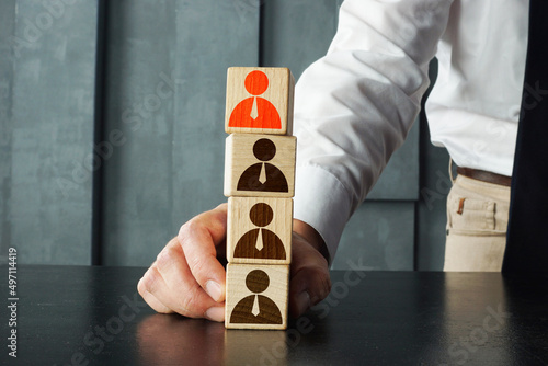 Unfair selection and career development and leadership are shown with wooden cubes and icons of employee