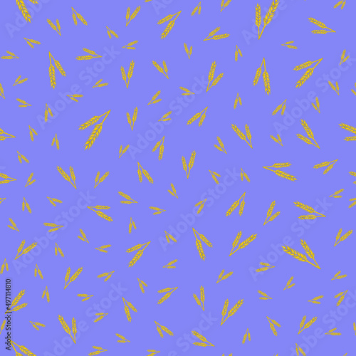 Pattern with ears of wheat on a blue background © Yuliia