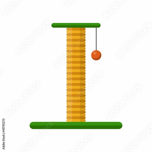 Cat scratching post and ball toy isolated on white background. Cat tree, Furniture for kittens. Cat playground accessories with claw sharpeners for pets. Vector illustration