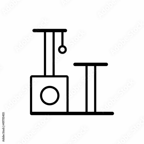 Cat tower icon and scratching post isolated on white background. Cat tree icon with cat house, Furniture for kittens. Cat playground accessories with claw sharpeners for pets. Vector illustration