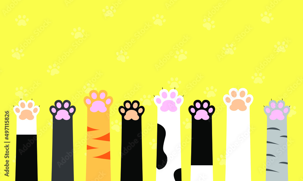 Multicolored cat paws. Flat design. Cute cat paws wallpaper. Vector illustration Multicolored cat paws. Flat design. Cute cat paws wallpaper. Vector illustration