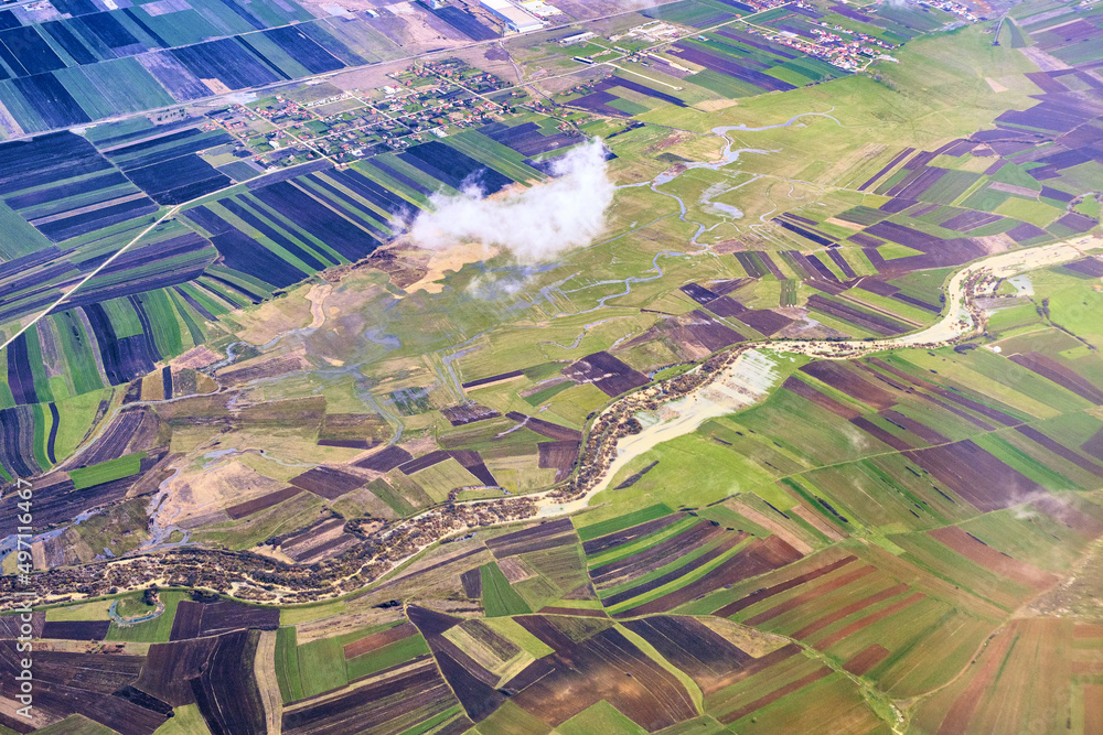 Fototapeta premium Aerial of cultivated landscape in Kosovo
