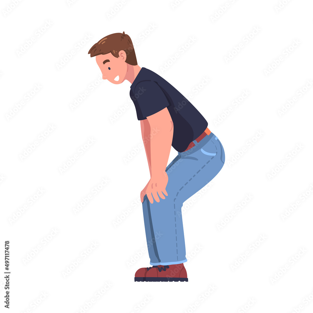 Naklejka premium Man Father Bending Knee Talking to His Little Child Explaining Something Vector Illustration