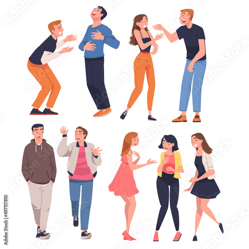People Character Telling Funny Story and Joke Laughing Out Loud and Having Fun Vector Set