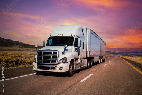Semi Trucks on the Nevada Highway, USA. Trucking in Utah , USA © CK
