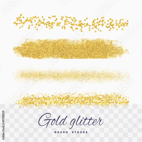 Set of gold glitter brush stroke