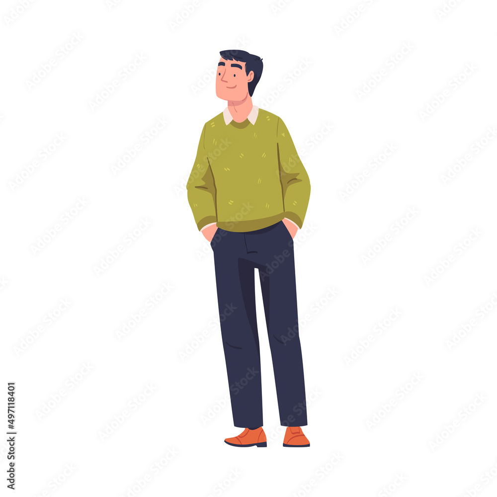 Man Character Listening to Funny Story and Joke Smiling and Having Fun Vector Illustration