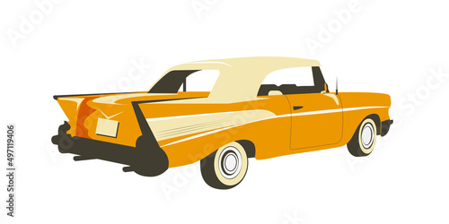 Retro car yellow color. Vintage old style.