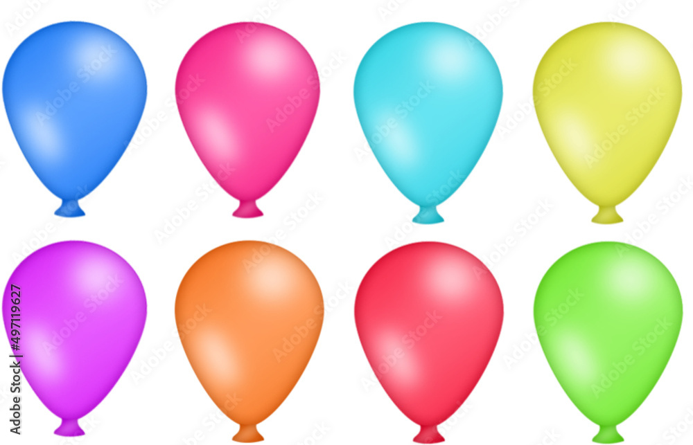 Ballons multicolores: ballon bleu, rose, violet, orange, vert, bleu ciel