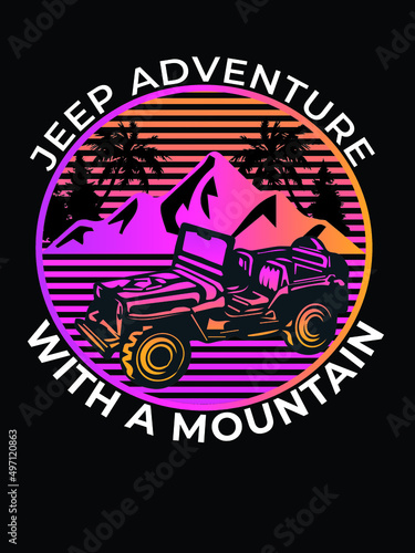 Jeep adventure with a mountain vector t shirt design illustration