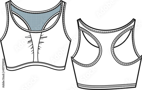 women sports bra technical drawing, activewear sketch