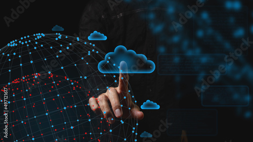 The concept of cloud computing and security in the global network, cloud technology business. Modern digital technologies 
