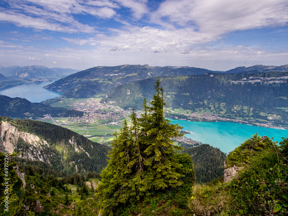 Lake Thun, Lake Brienz and Interlaken town in the Bernese Oberland in Switzerland