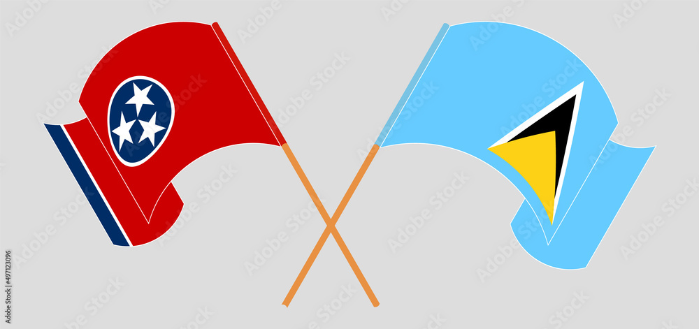Crossed and waving flags of The State of Tennessee and Saint Lucia Crossed and waving flags of The State of Tennessee and Saint Lucia
