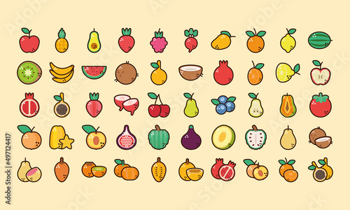 fifty fresh fruits icons