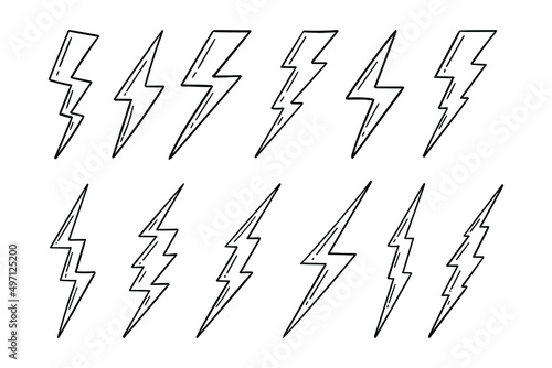 Collection Set doodle lightning bolt symbol premium vector