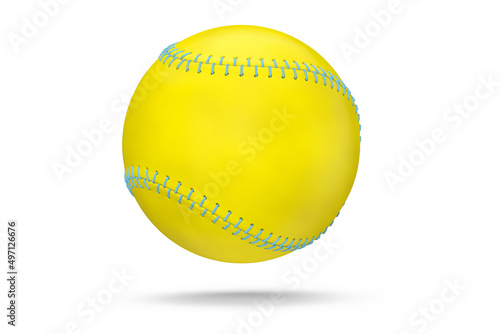 Yellow softball or baseball ball isolated on white background.