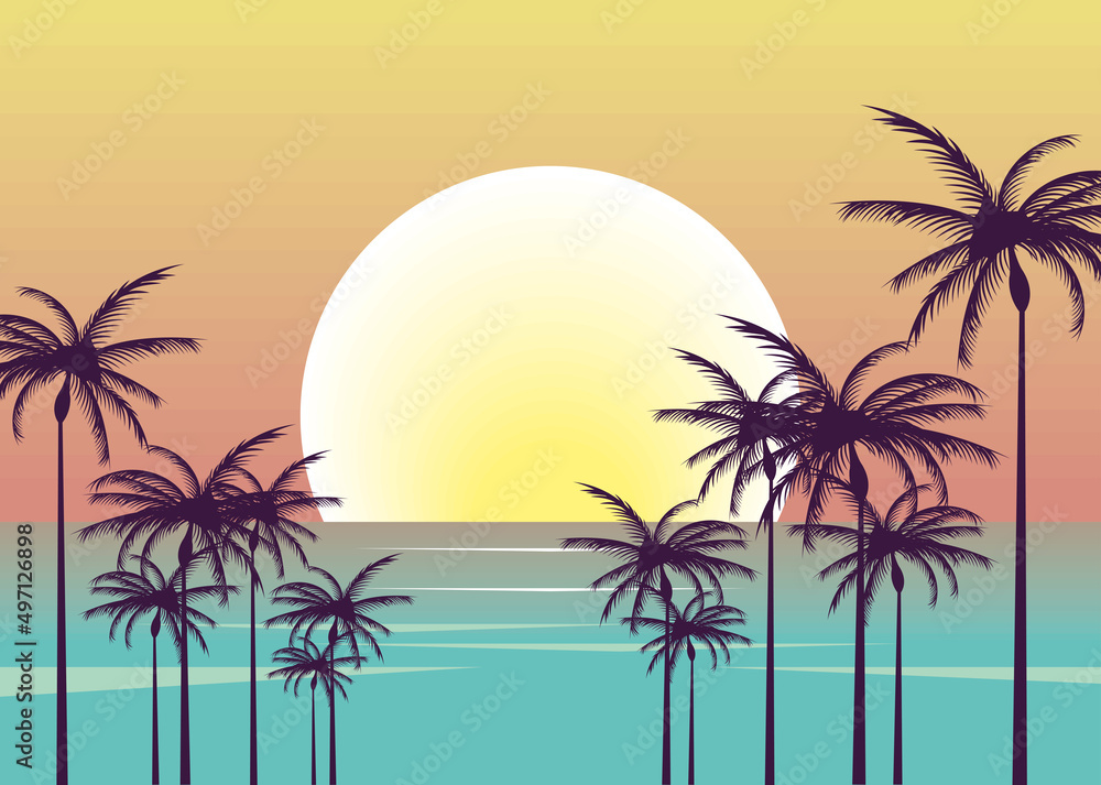 beach seascape with palms