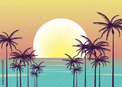 Fototapeta Naklejka Na Ścianę i Meble -  beach seascape with palms