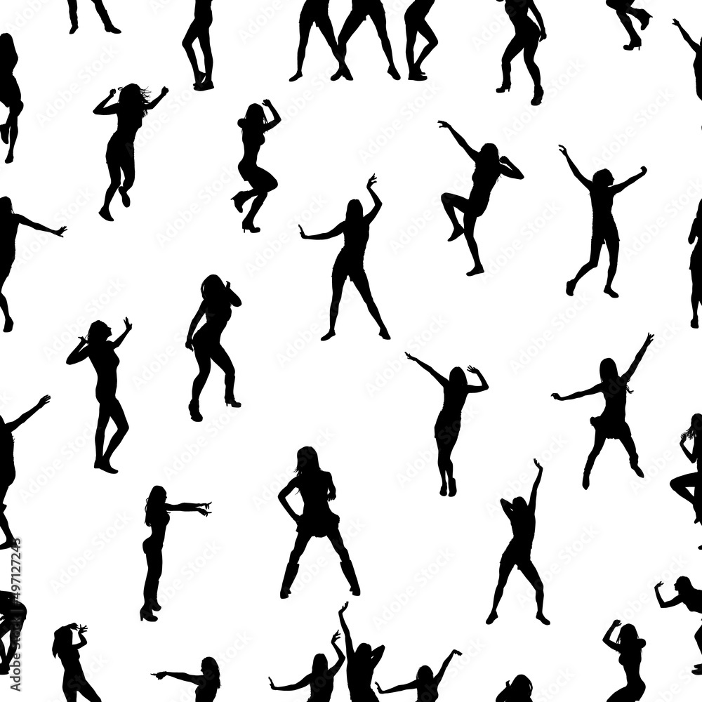 Seamless background monochrome dancing people. Vector illustration
