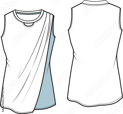 women yoga t-shirt technical drawing, activewear sketch 