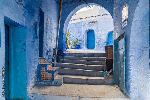 Morocco, Chefchaouen, Narrow steps and traditional blue houses © Image Source
