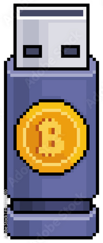 Pixel art hardwallet bitcoin and crypto vector icon for 8bit game on white background
