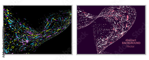 Multicolored paint splashes, smears, dust particles and debris are carried by the wind. A set of two templates. Design template for the design of banners, posters, booklets, covers, magazines. EPS 10