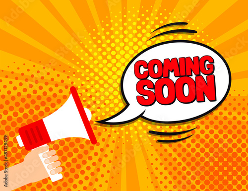 Coming soon banner in pop art style design