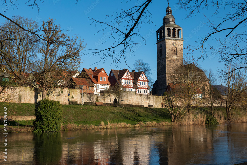 photo of the city wall and old town of Bad Sooden Allendorf in Hesse, Germany