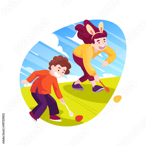 Eggs rolling isolated cartoon vector illustration.