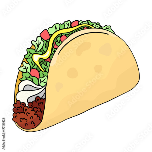Tacos, Mexican food, vector design element in the style of doodles, isolated on a white background