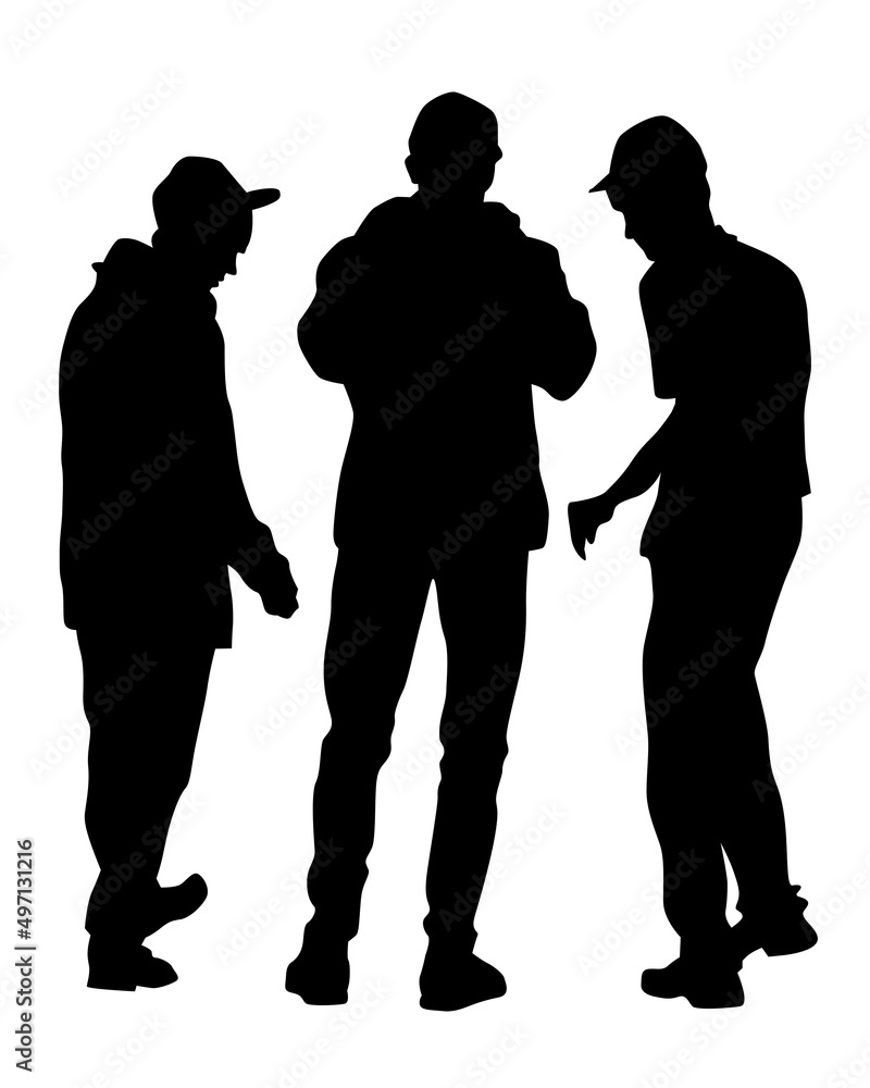 Young people in fashionable clothes on the street. Isolated silhouettes on white background Young people in fashionable clothes on the street. Isolated silhouettes on white background