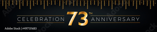 73th anniversary. Seventy-three years birthday celebration horizontal banner with bright golden color. photo