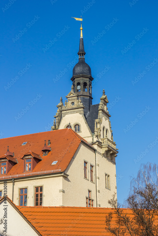 Tower of the historic town hall in Bernburg, Germany
