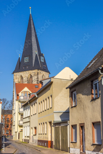 Street leading to the historic Marien church in Bernburg, Germany
