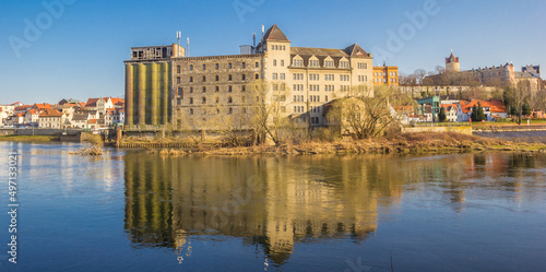 Panorama of the historic hydroelectric power station in Bernburg, Germany