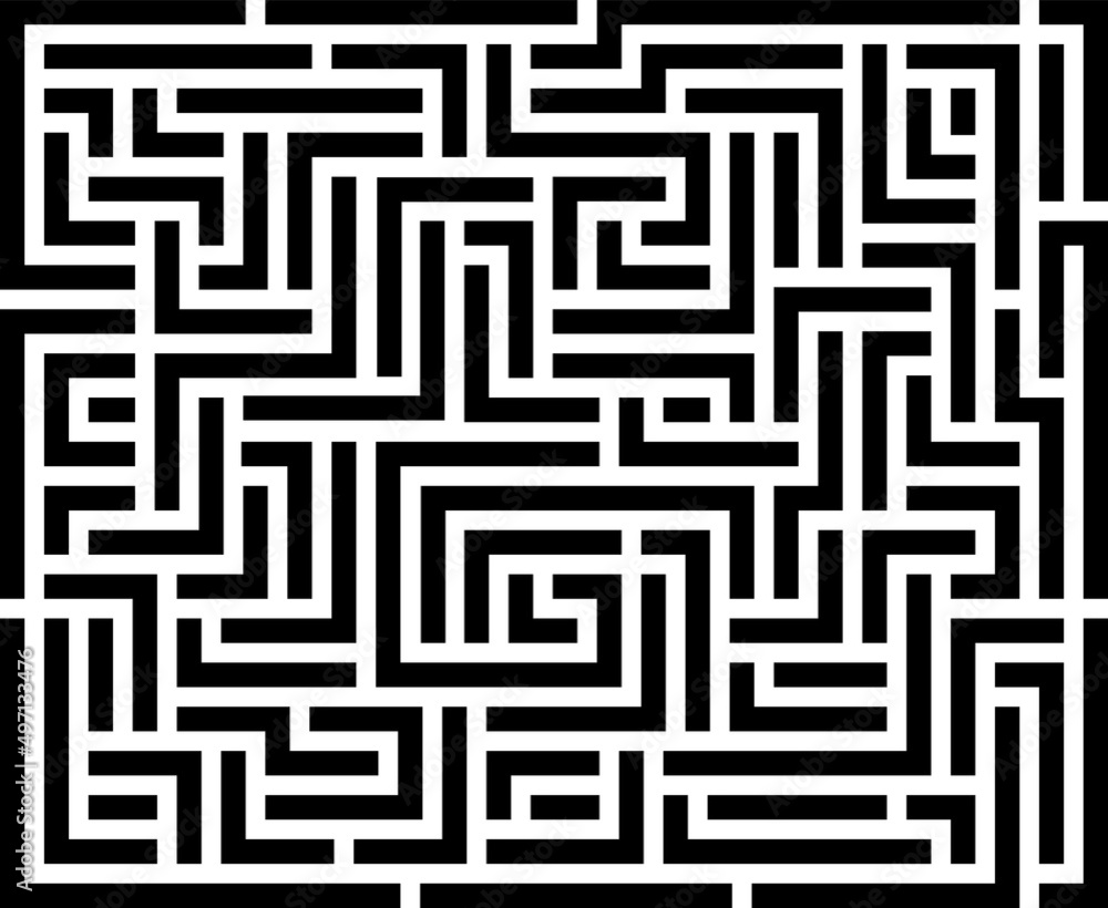 Intricate maze of black vector lines. Square design template.