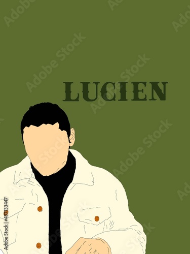 Obraz na plátně Dessin Graphisme Photoshop - homme avec un fond vert - écriture Lucien