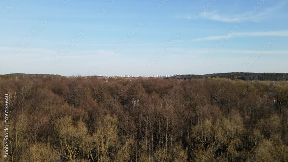 Top View. Country houses near the highway. Spring landscape. Minsk, Belarus Top View. Country houses near the highway. Spring landscape. Minsk, Belarus