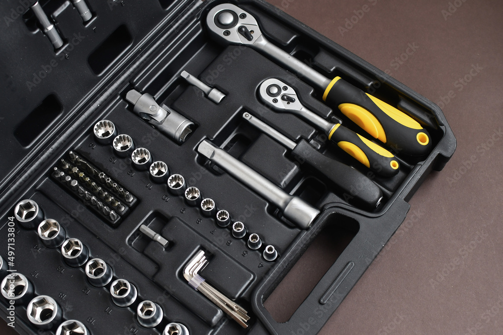 Top view set of steel work tools for repair. Top view set of steel work tools for repair.