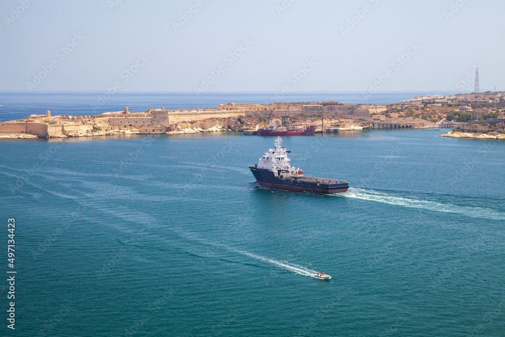 Offshore Supply Ship leaving Valetta port, Malta