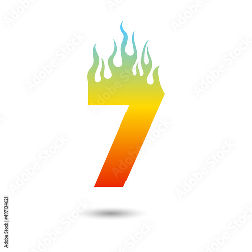 Fire Flames number seven 7 icon design on a white background. Numeric hot logo for posters, postcard, card, banner, anniversary.
