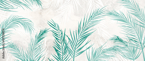 Luxury tropical background with palm leaves in blue tones. Botanical banner for wallpaper design, print, decor, packaging