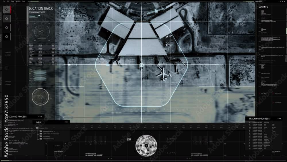 High Tech Satellite Surveillance System Scanning Enemy Base. Military