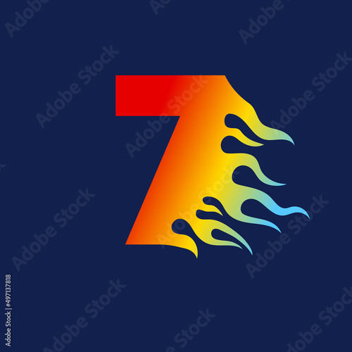 Number Seven 7 icon with fire flames in a vibrant gradient color. Numeric logo burning with fast flame effect.