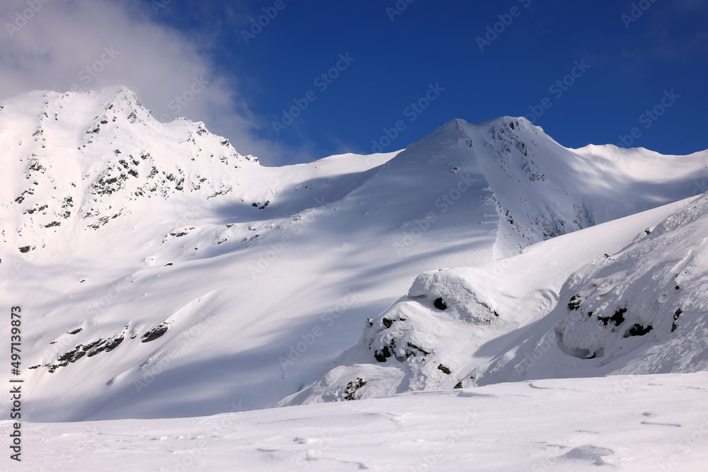 Mountain landscape in winter. Fagaras Mountains, Romania, Europe