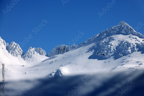 Mountain landscape in winter. Fagaras Mountains, Romania, Europe