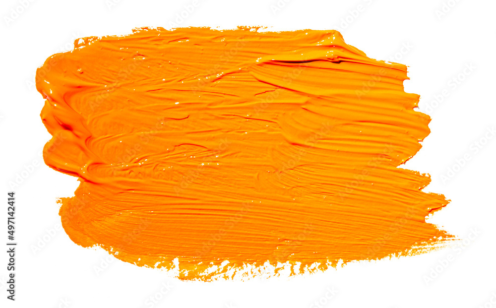 Orange yellow brush stroke isolated on white background. Orange