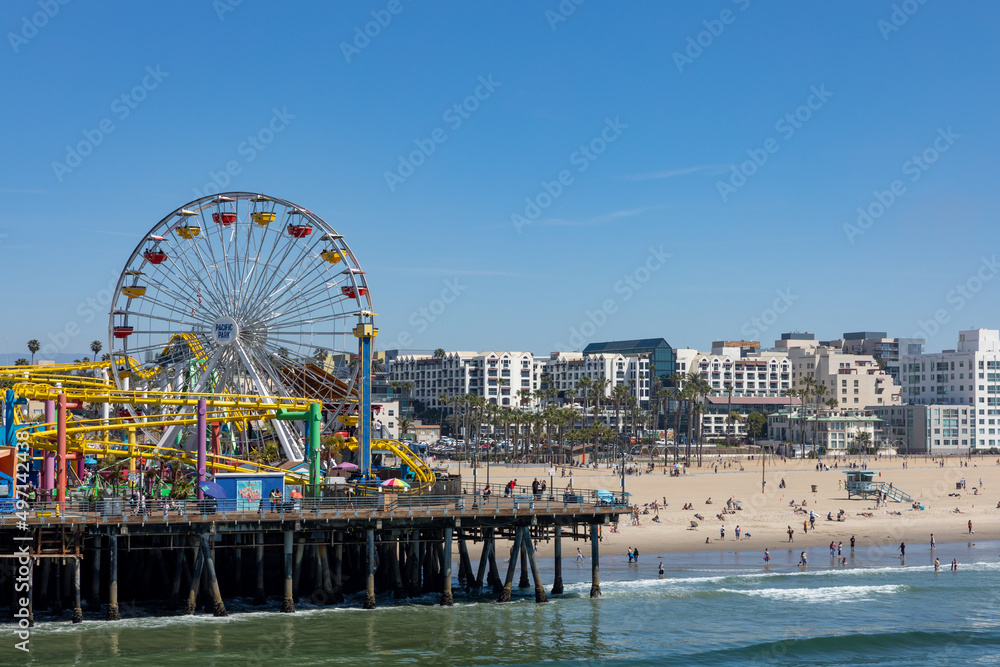 The Ferris Wheel at Santa Monica Pier. Popular tourist destination in Los Angeles. California. USA.